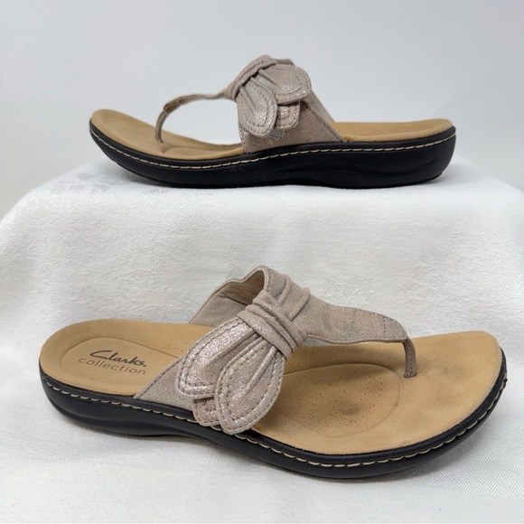 Clarks Collection Laurieann Rae Sandals Women’s Size 8M Taupe Metallic Comfort - Picture 14 of 15